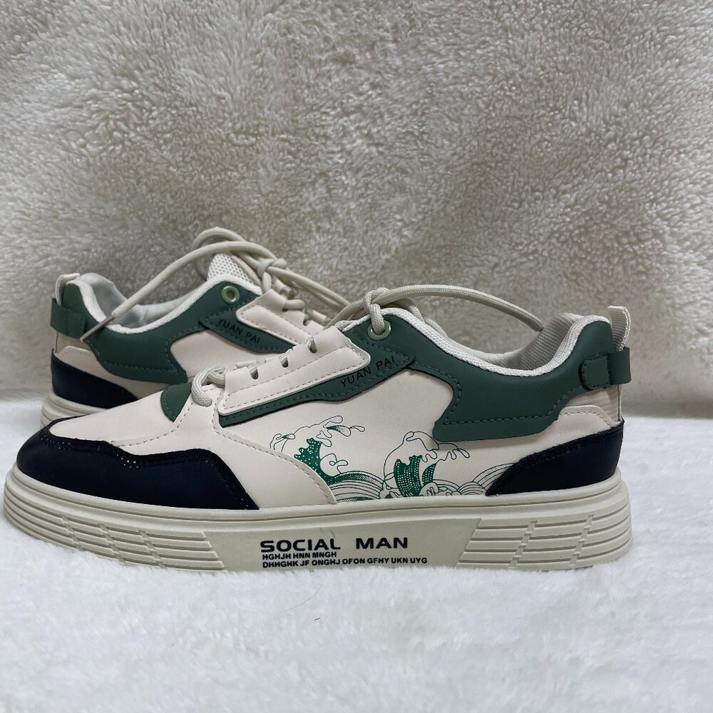 Yuan Pai Designer Social Man Sneakers White/Green w/black Men's US size 10